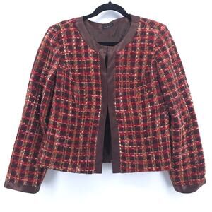 Bentley A. Tweed Dark Acadamia Plaid Hook & Latch Wool Blazer Contrast Trim M